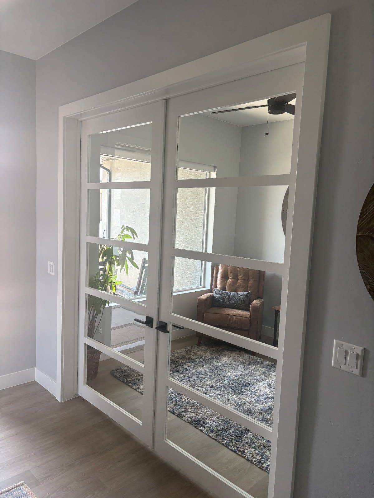Elegant Interior with Glass Doors and Fireplace image